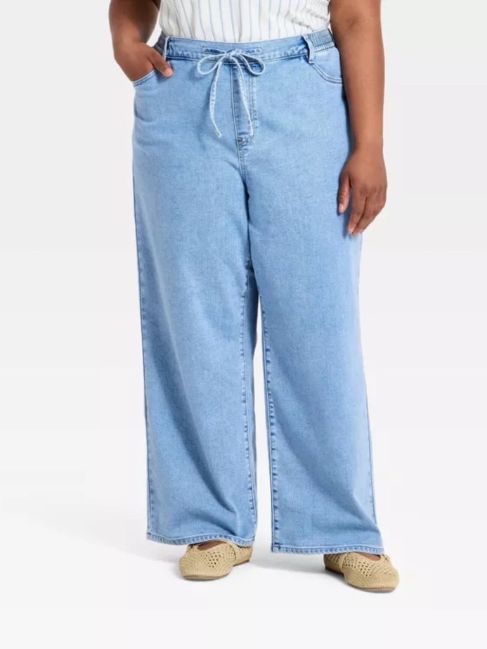 Women's High-Rise Tie-Front Straight Leg Beach Jeans - Ava & Viv™ Light Wash